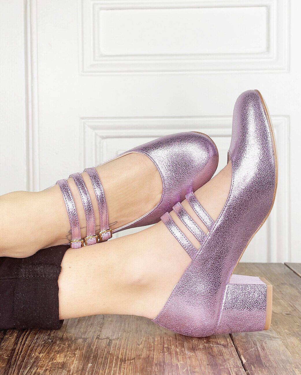 Dessine Moi Un Soulier babies cuir irisé lilas plat