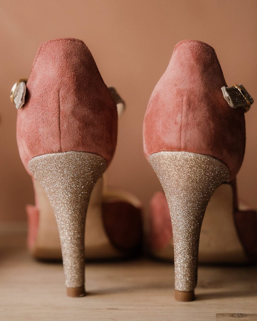 Dessine Moi Un Soulier Salomé salomé velours rose thé paillette or