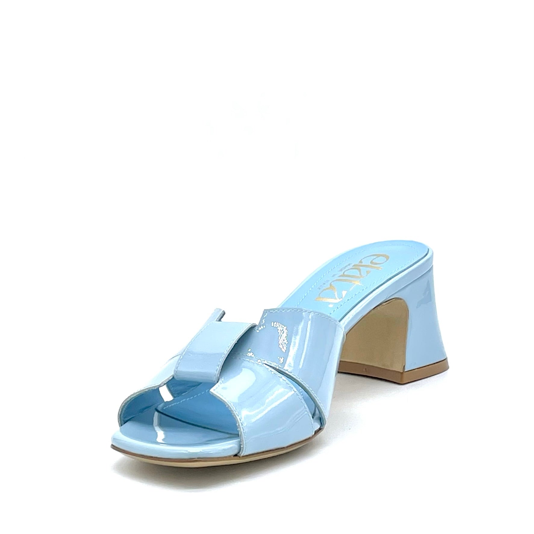 ELATA 14179 mules cuir verni bleu ciel talon 5,5 cm