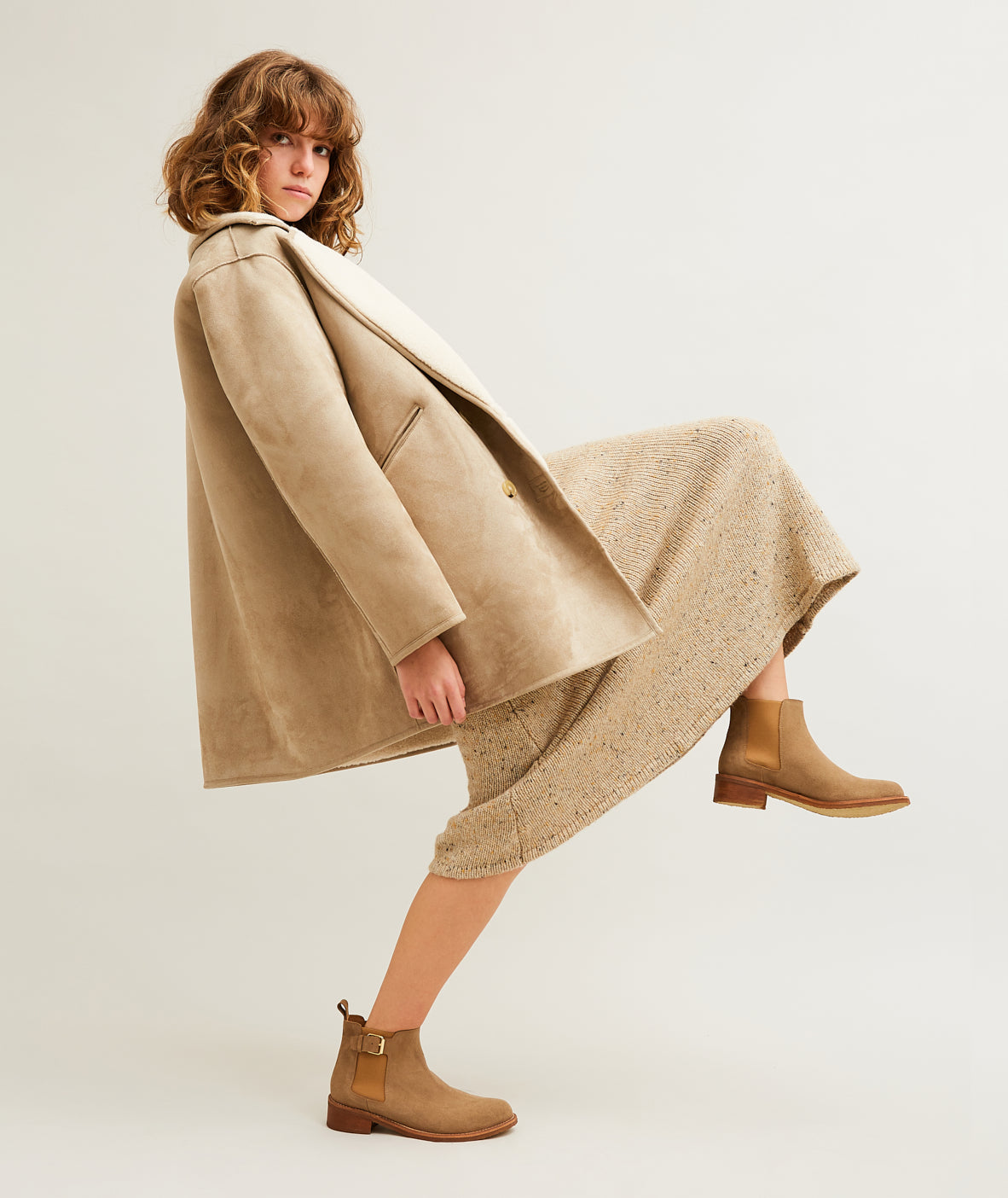 Tila March Elastique bottine beige cuir petit talon