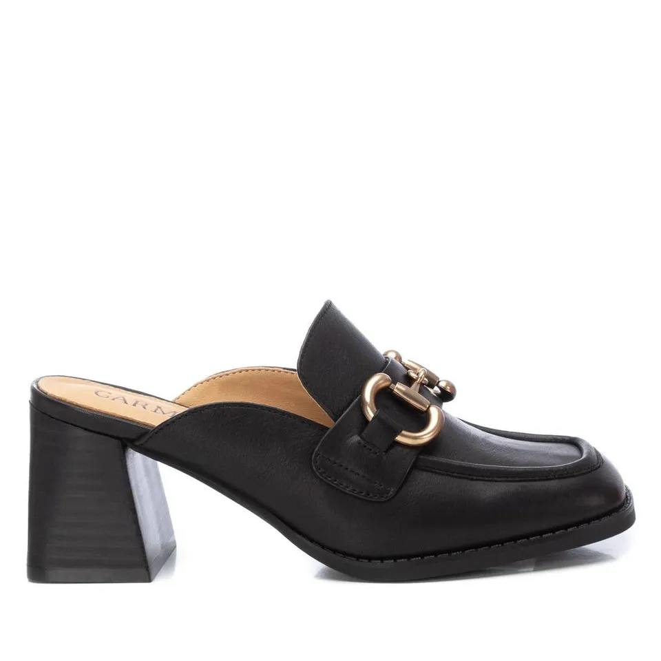 Carmela 16144504 mules cuir noires talon bois