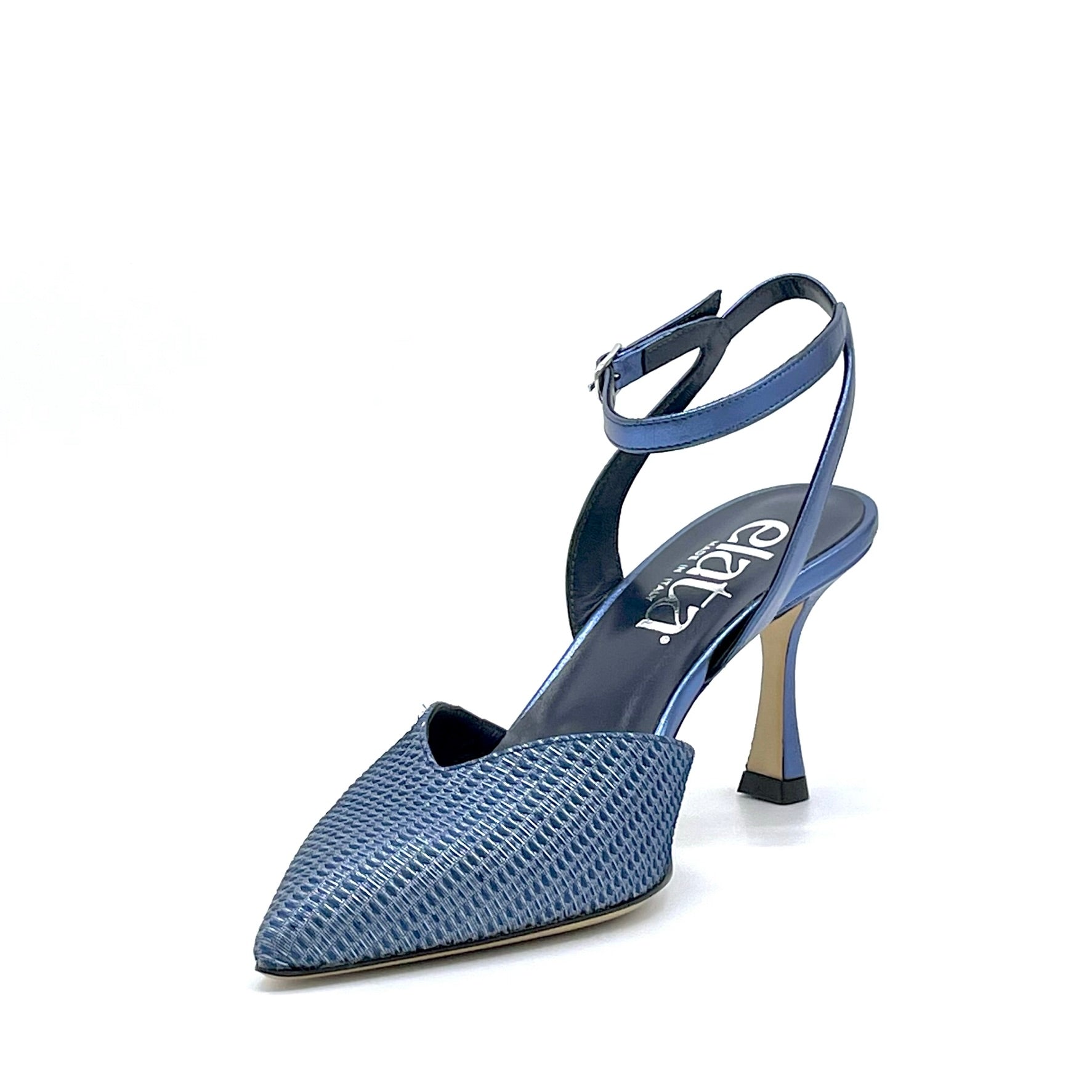 Elata 15105 slingback cuir bleu laminé talon 7,5 cm