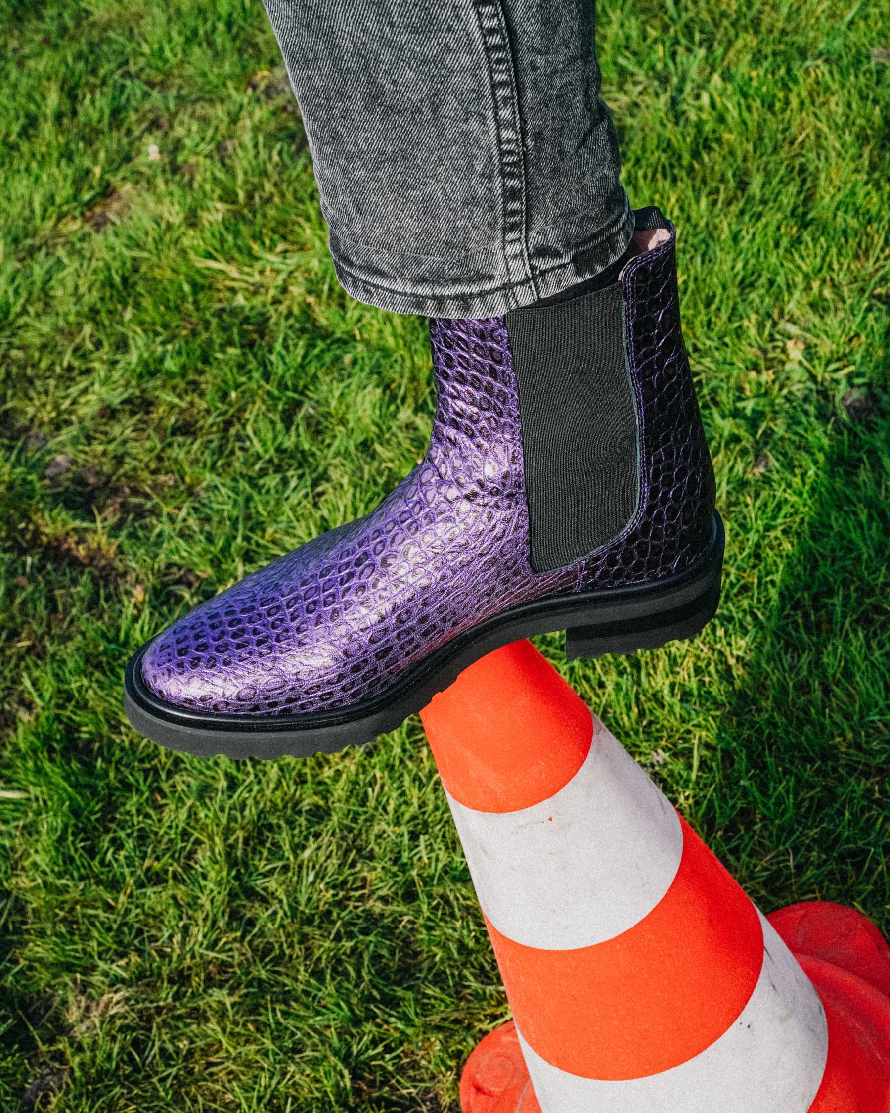 Coralie Masson Garance chelsea boots violet cuir 3,5 cm