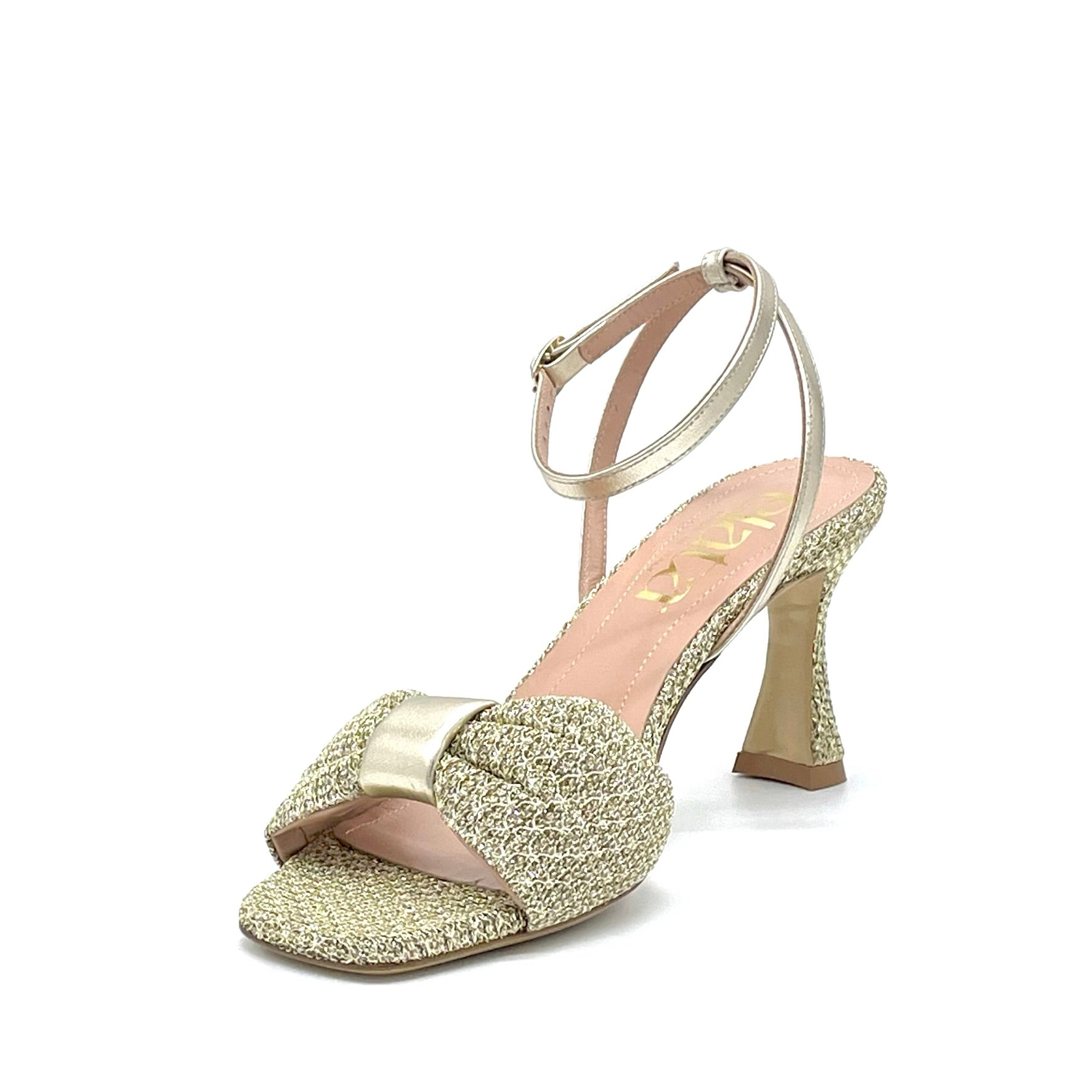 Elata 14117 sandales tissu laminé or talon 7,5 cm