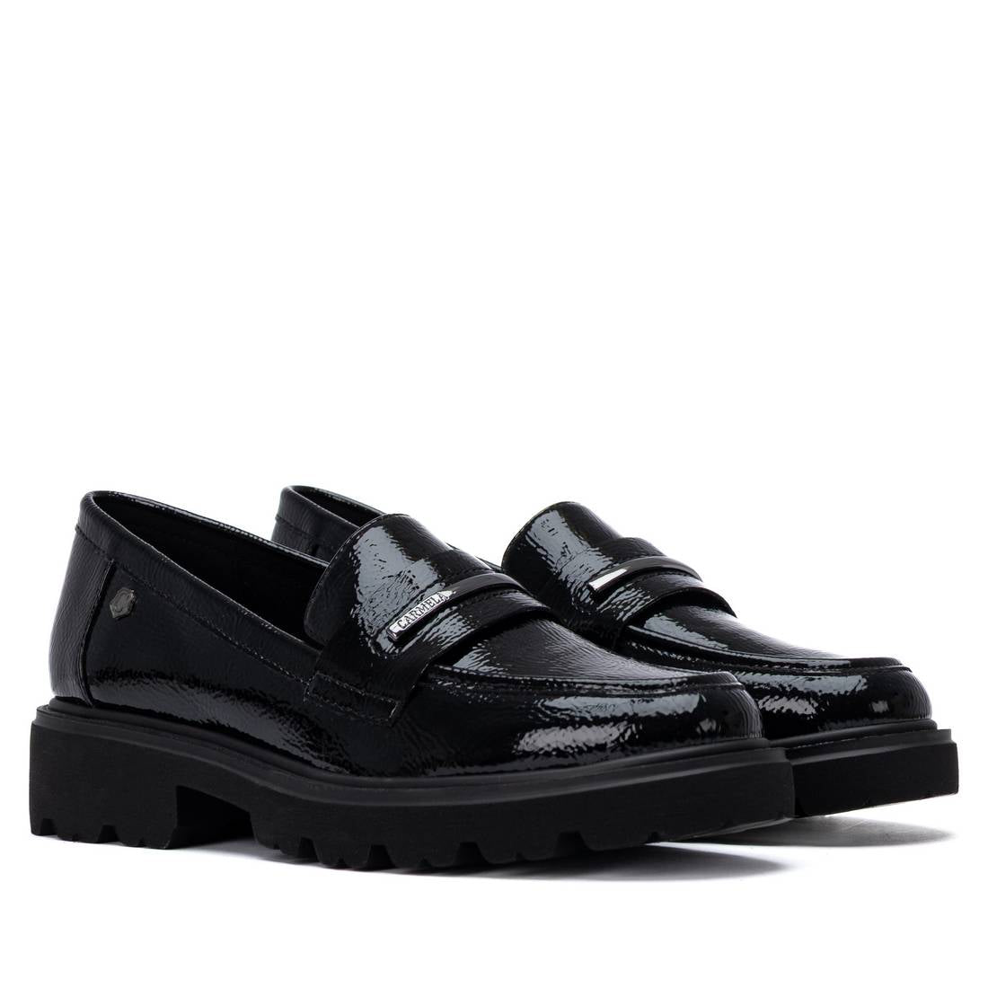 Carmela 16437802 mocassins vernis noirs petit talon