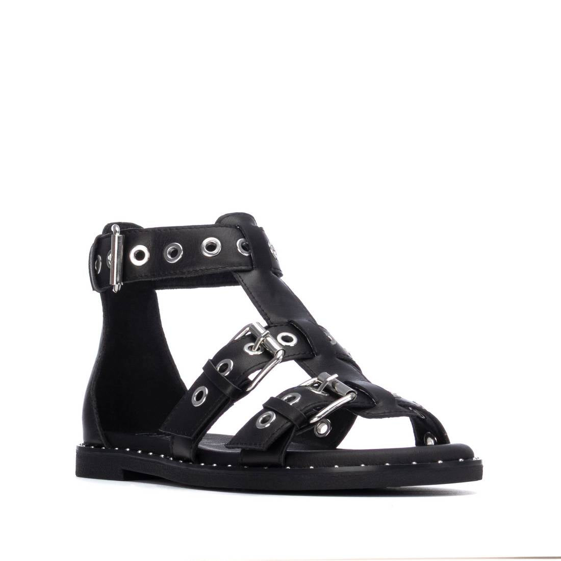 Carmela 16322001 sandale romaine noire cuir plat