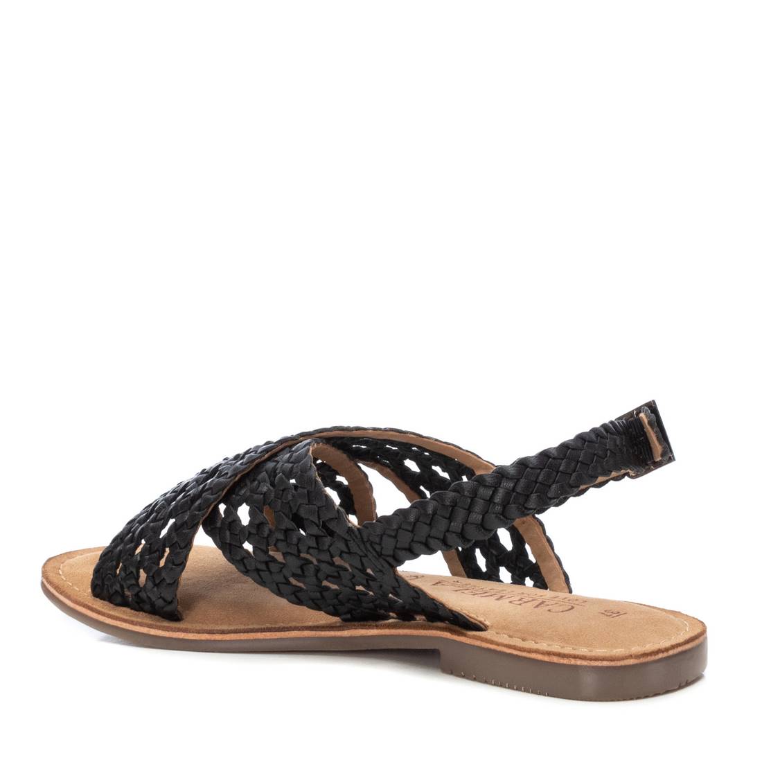 Carmela 16164503 sandale cuir noir tressee plate