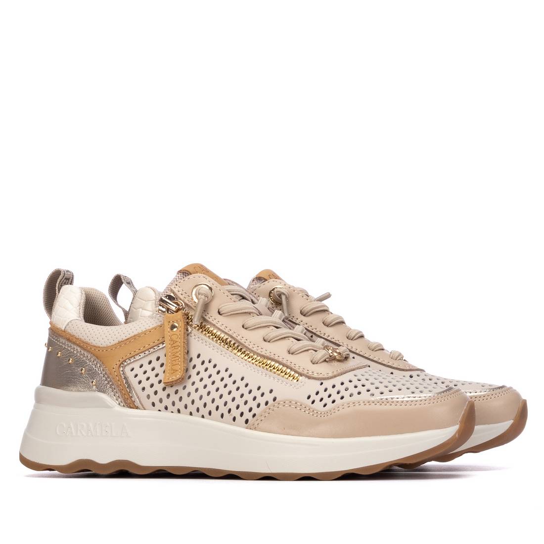 Carmela 16309807 sneaker femme beige cuir semelle crantée