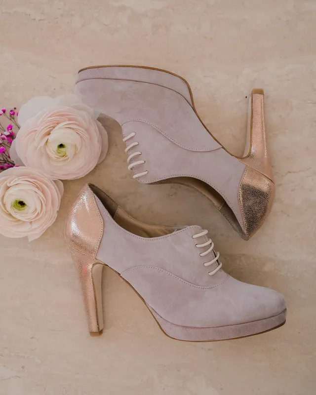 Dessine Moi Un Soulier richelieu velours dragée irisé or rose plat