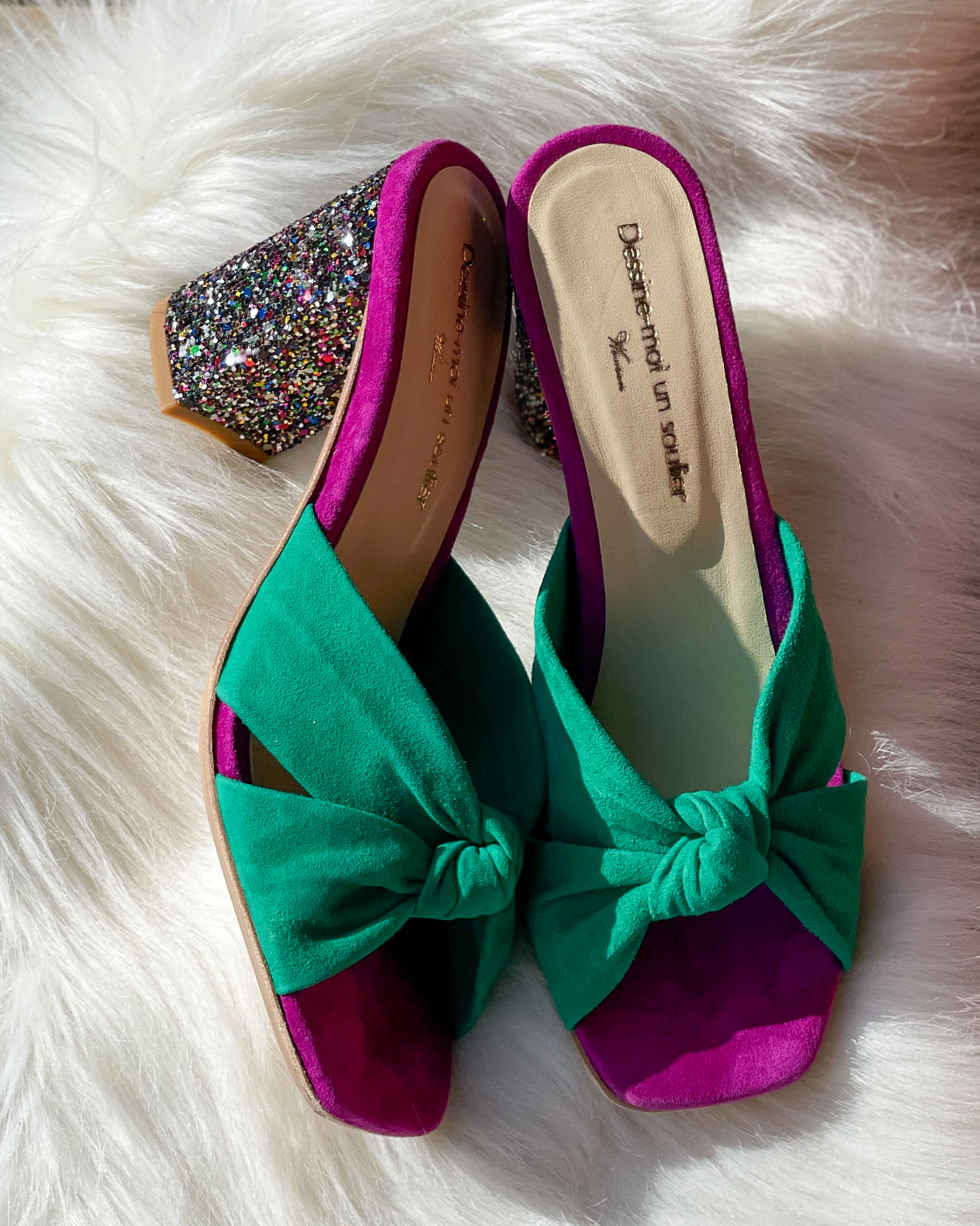 Dessine Moi Un Soulier Suzanne mule émeraude fuchsia glitter