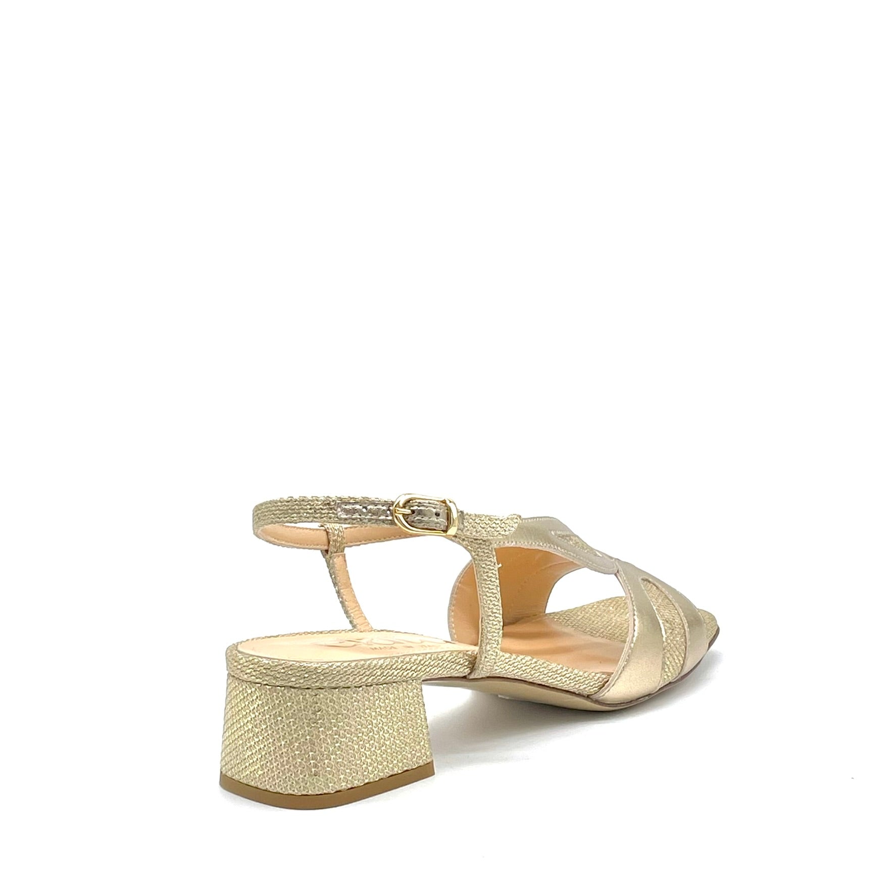 Elata 16127 sandales tissu cuir laminé or talon 3,5 cm