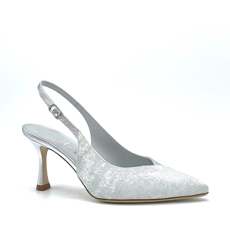 ELATA 15102 slingback satin argenté talon 7,5 cm
