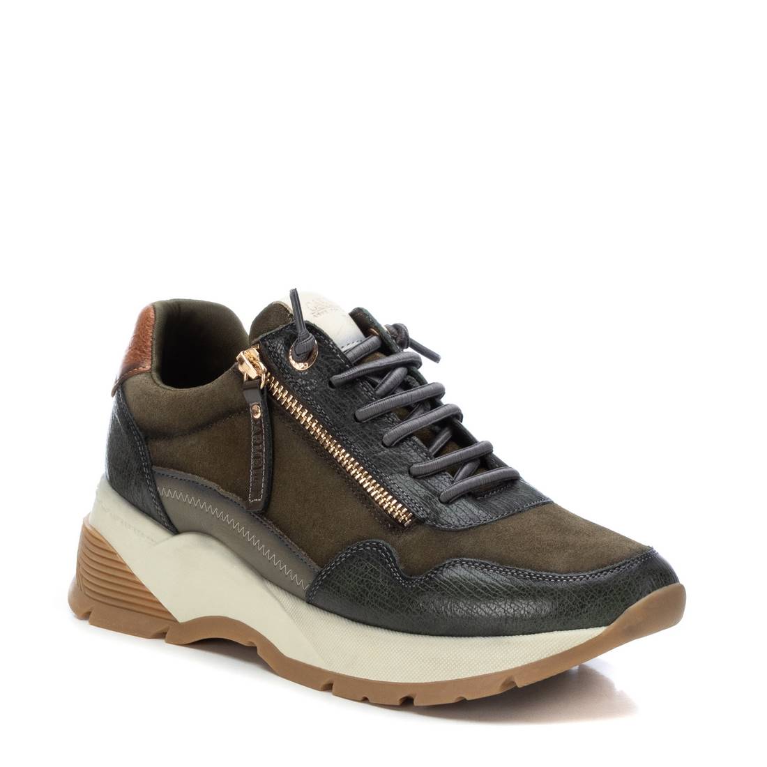 Carmela 16105901 baskets cuir vert zip semelle épaisse