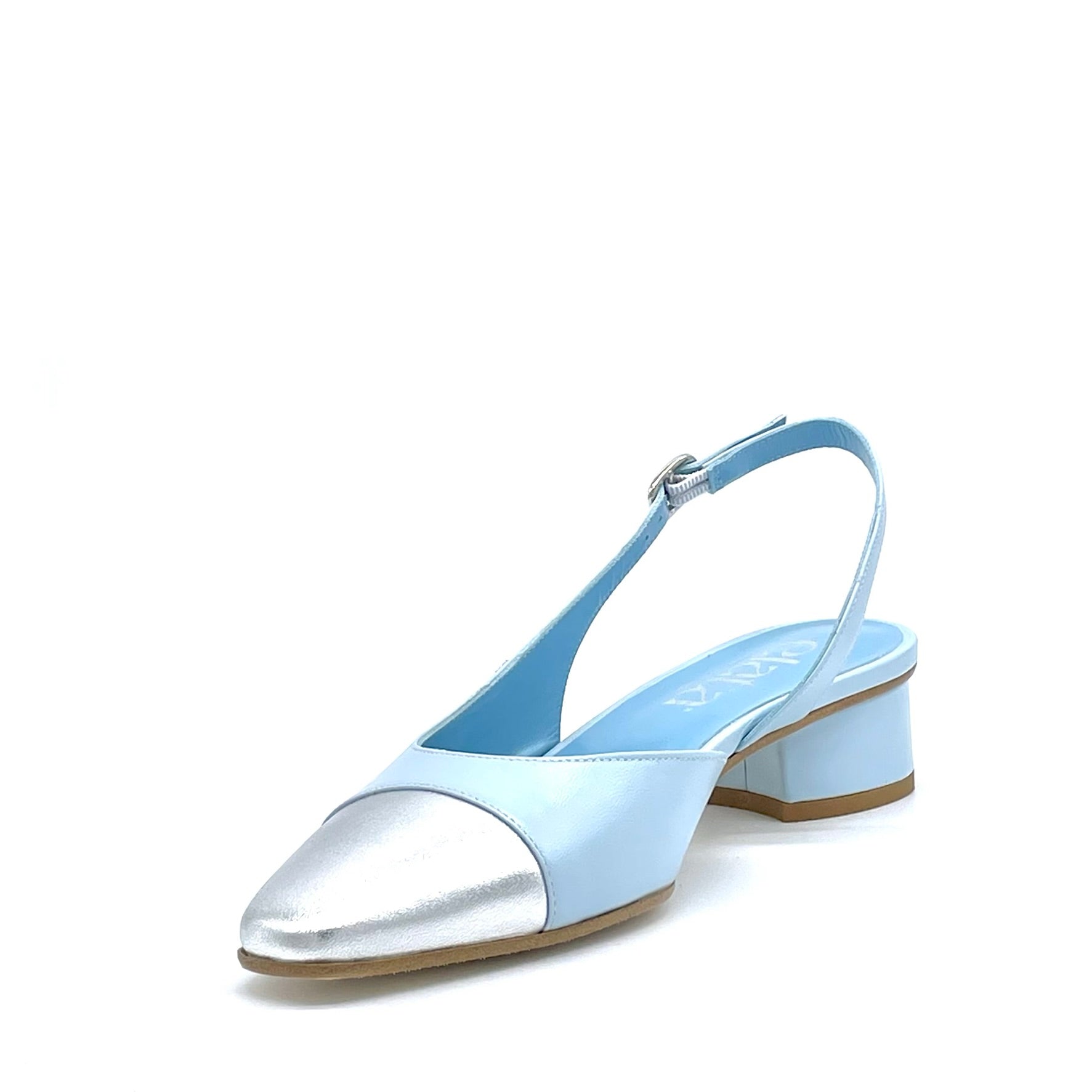 Elata 15170 slingback cuir bleu argent pointure 39 talon 3,5 cm