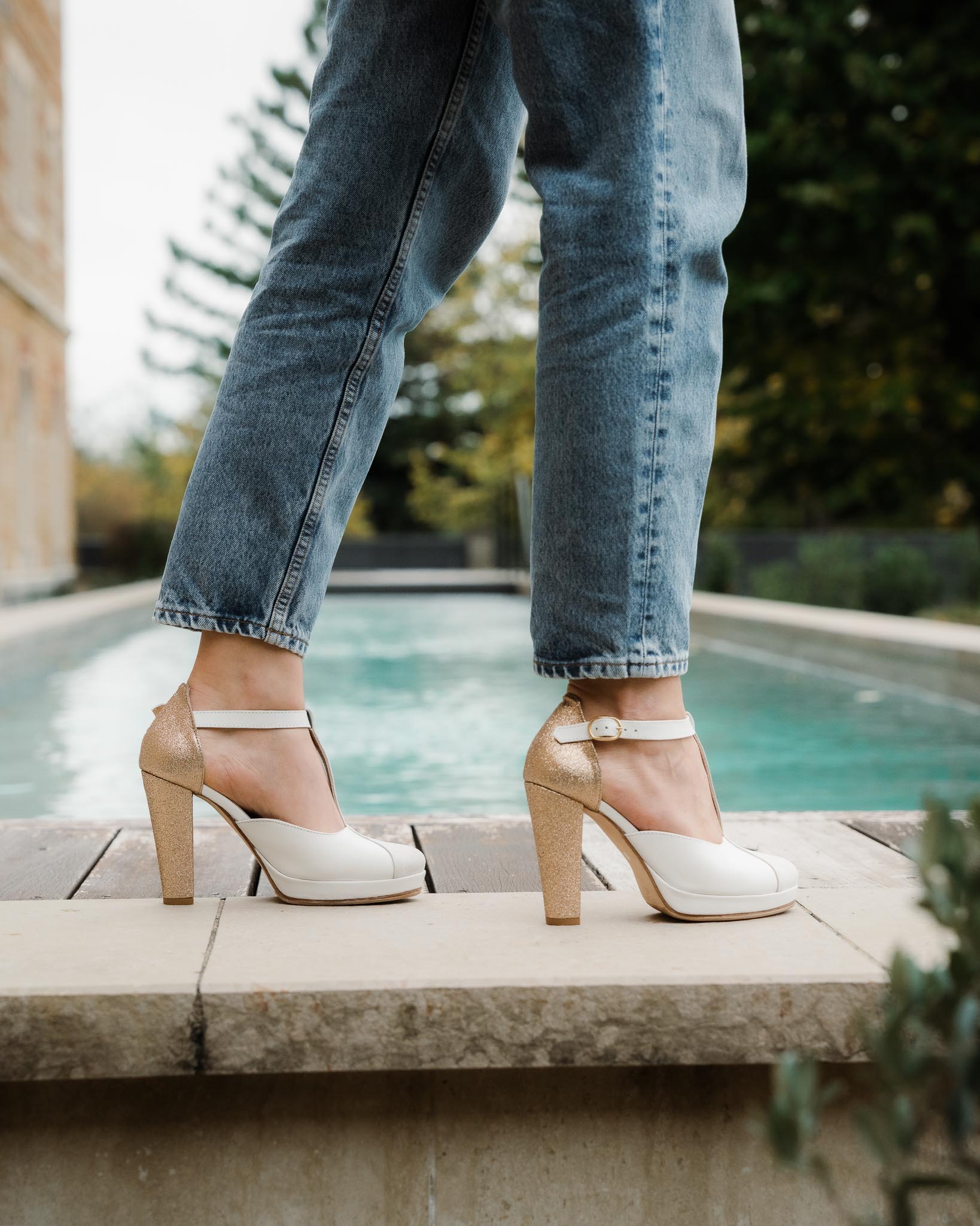 Dessine Moi Un Soulier salomé cuir blanc ivoire champagne 38