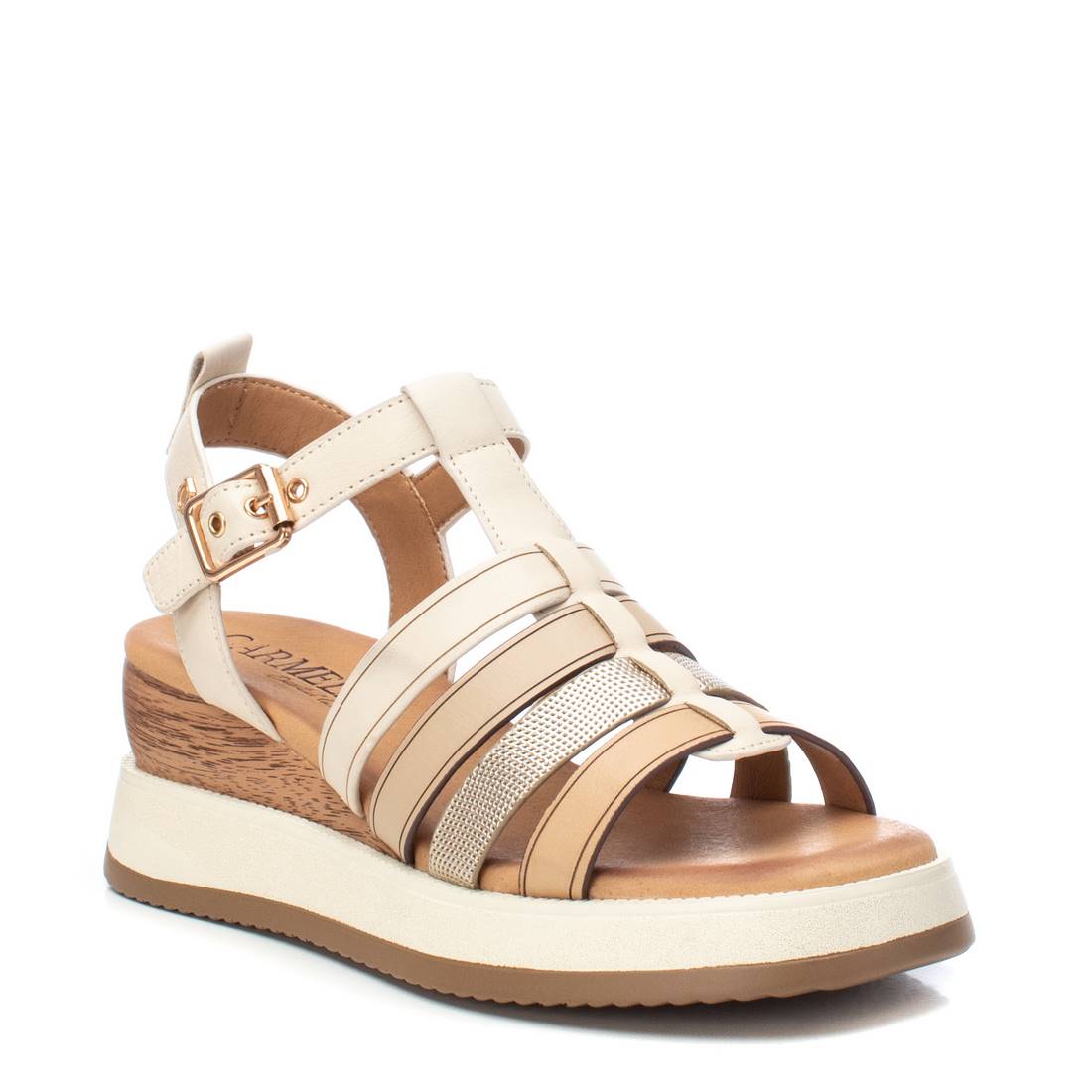 Carmela 16160702 sandale cuir blanc compensée