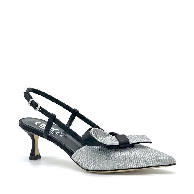 ELATA 16143 slingback satin noir argent talon 5,5 cm