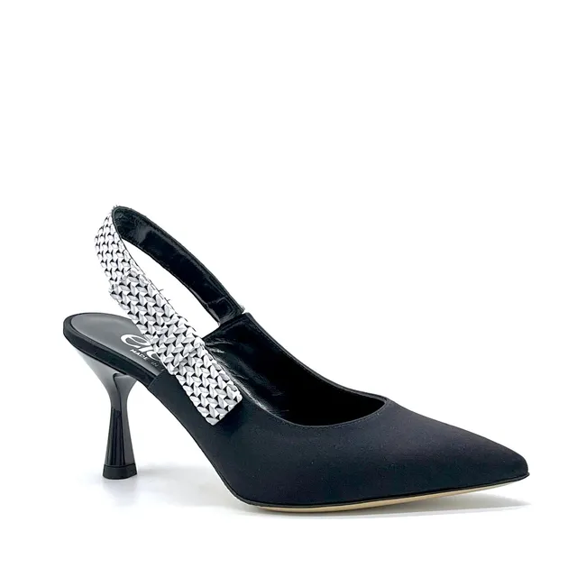 ELATA 16147 slingback satin noir talon 7,5 cm