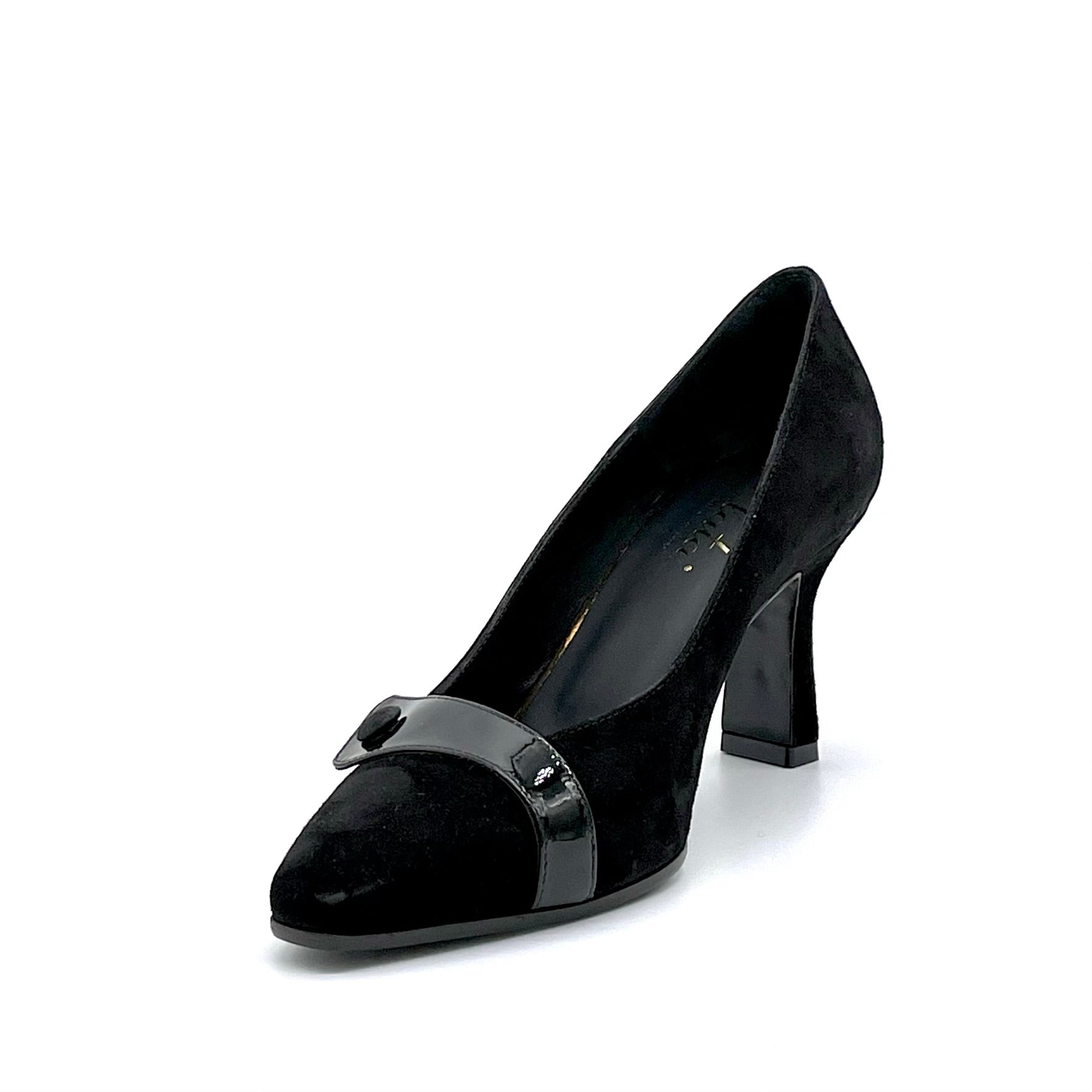 Elata 52505 escarpins daim vernis noir talon 7,5 cm