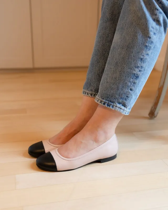 Dessine Moi Un Soulier ballerines cuir beige rosé noir plates