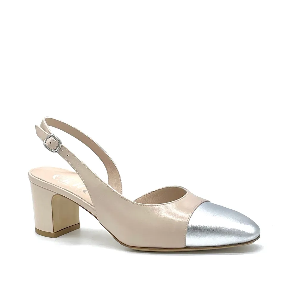 Elata 15125 slingback cuir beige argent talon 5,5 cm