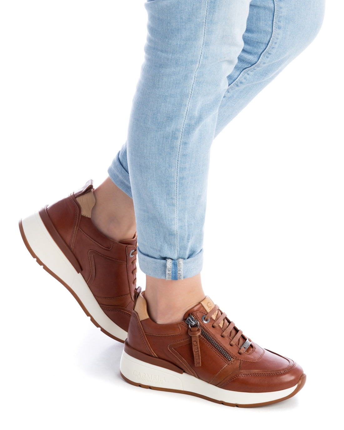 Carmela 16020802 basket femme marron cuir semelle épaisse