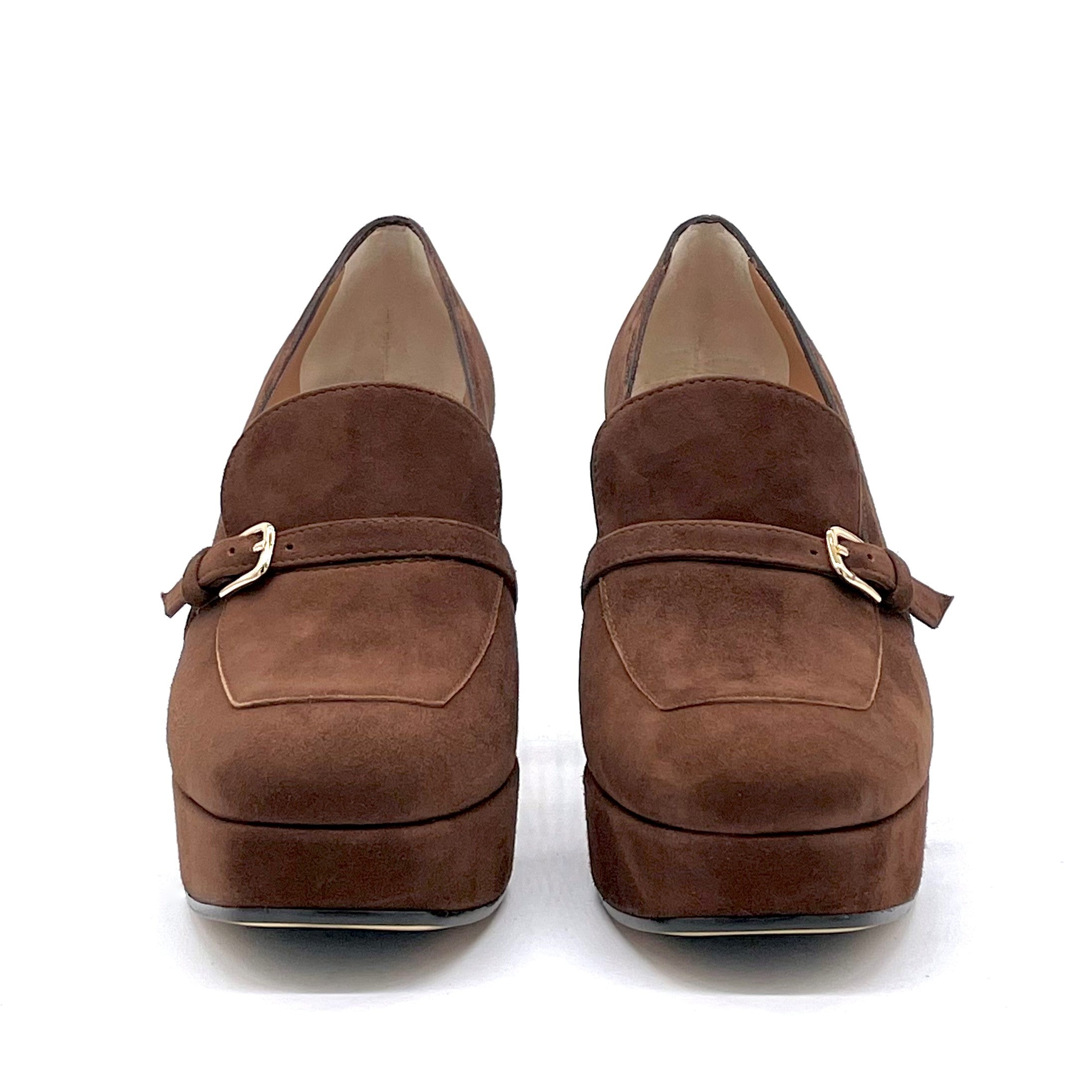 ELATA 51509 mocassins daim marron plateau 9 cm
