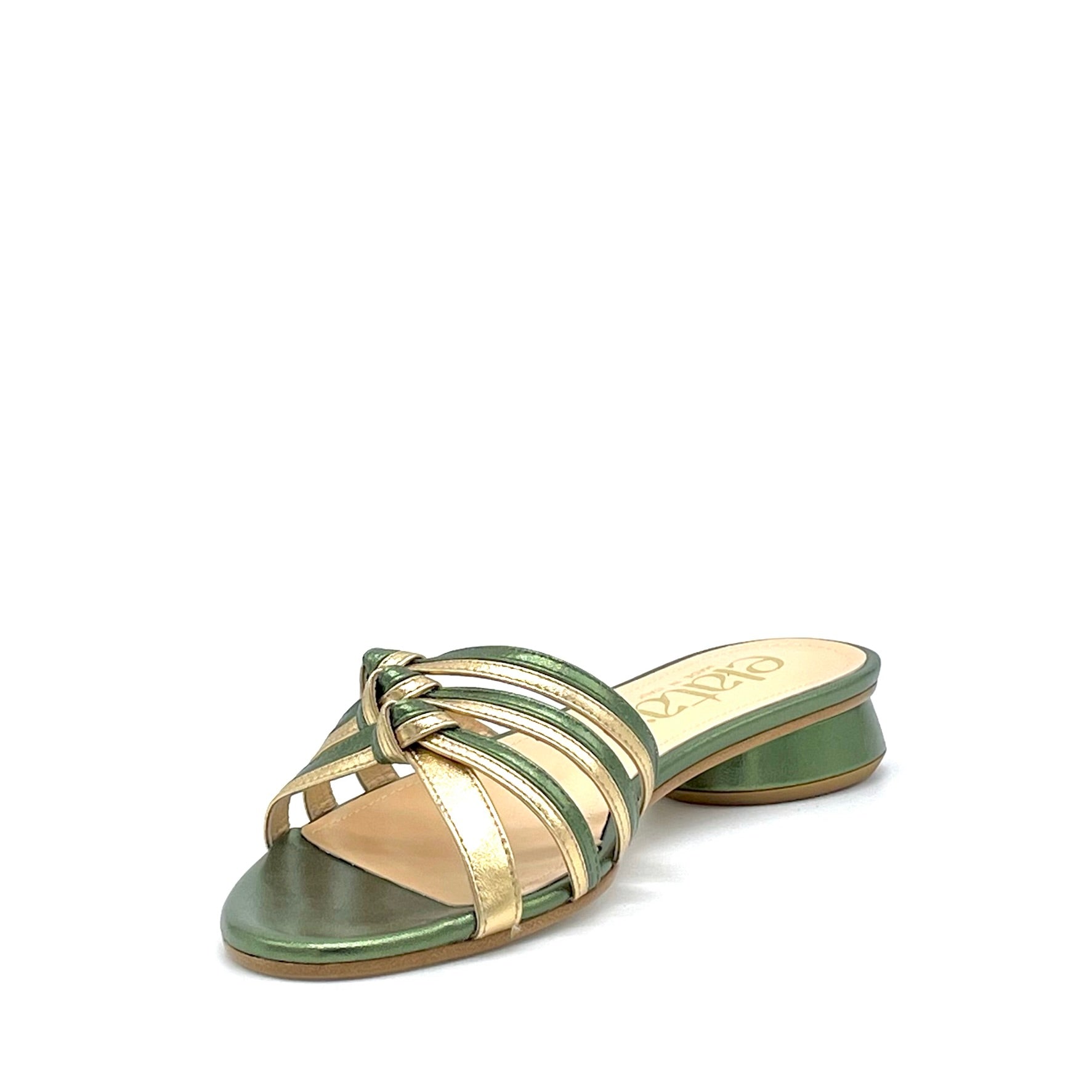 ELATA 15184 mules cuir laminé vert or 1 cm
