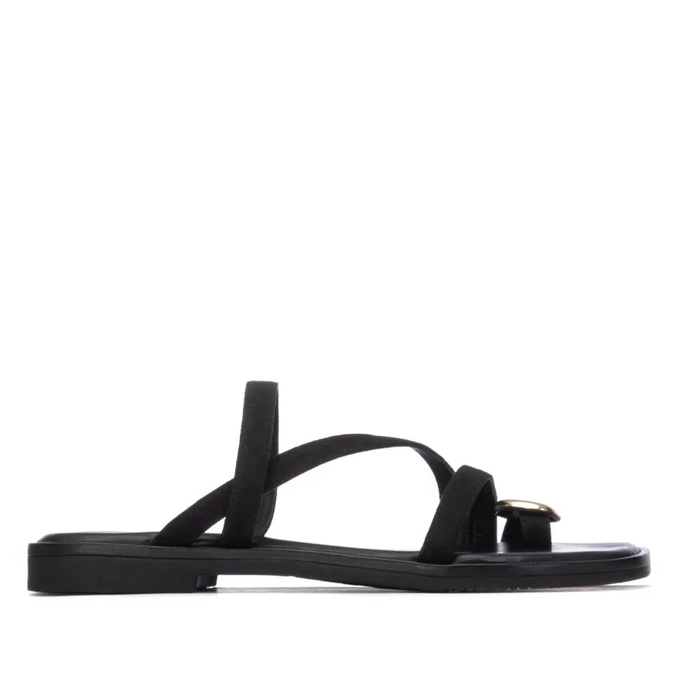 Carmela 16329101 sandale plate noire cuir