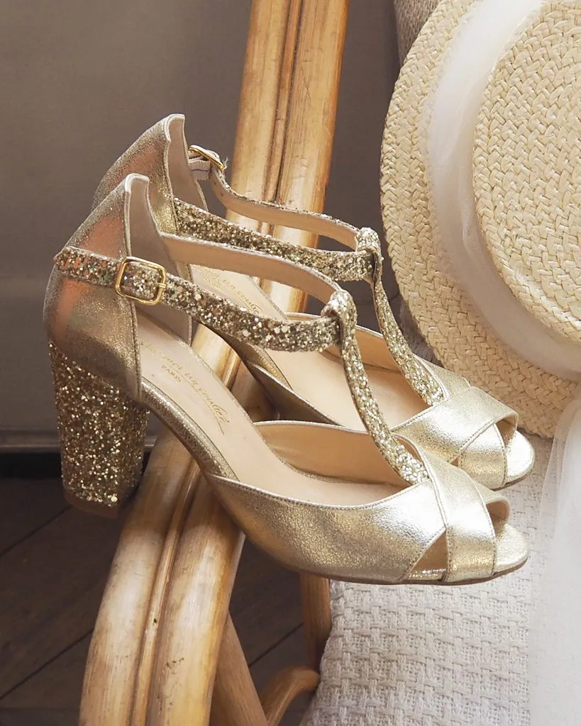 Dessine Moi Un Soulier Salomé escarpins glitter champagne irisé