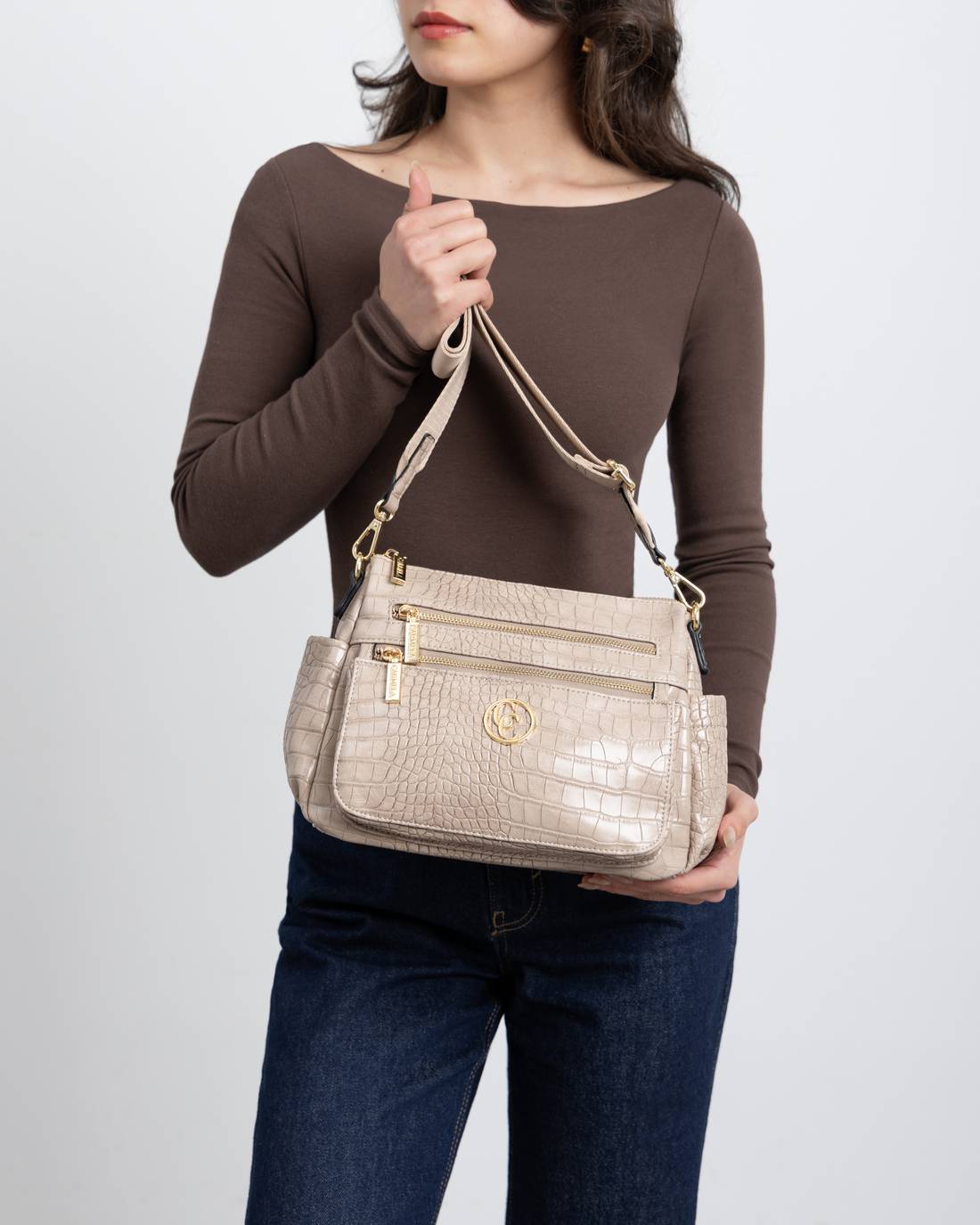Carmela 18617102 sac bandoulière marron effet coco
