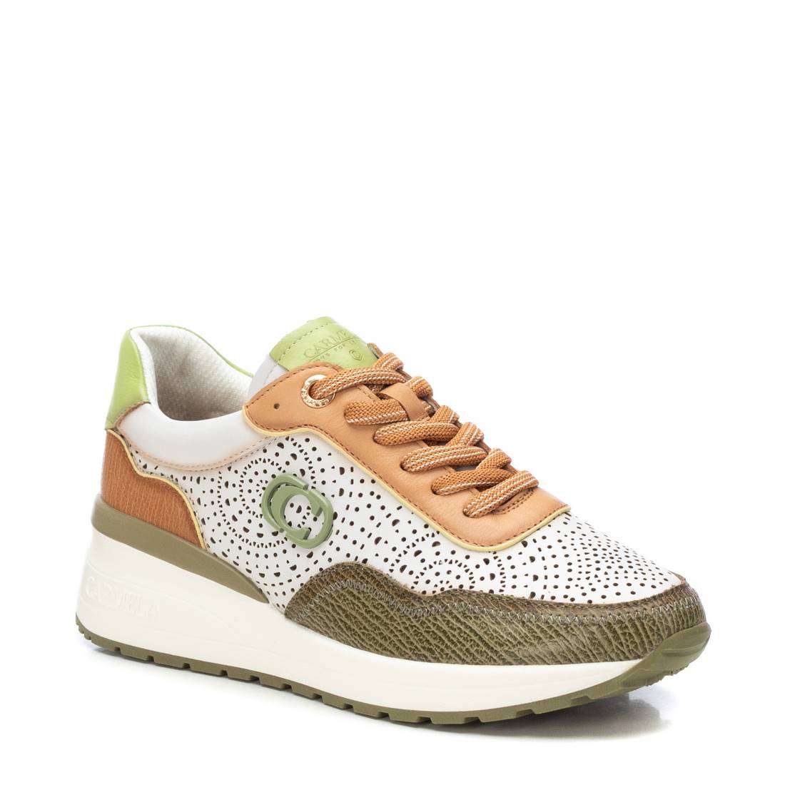 Carmela 16227204 basket cuir kaki semelle crantée