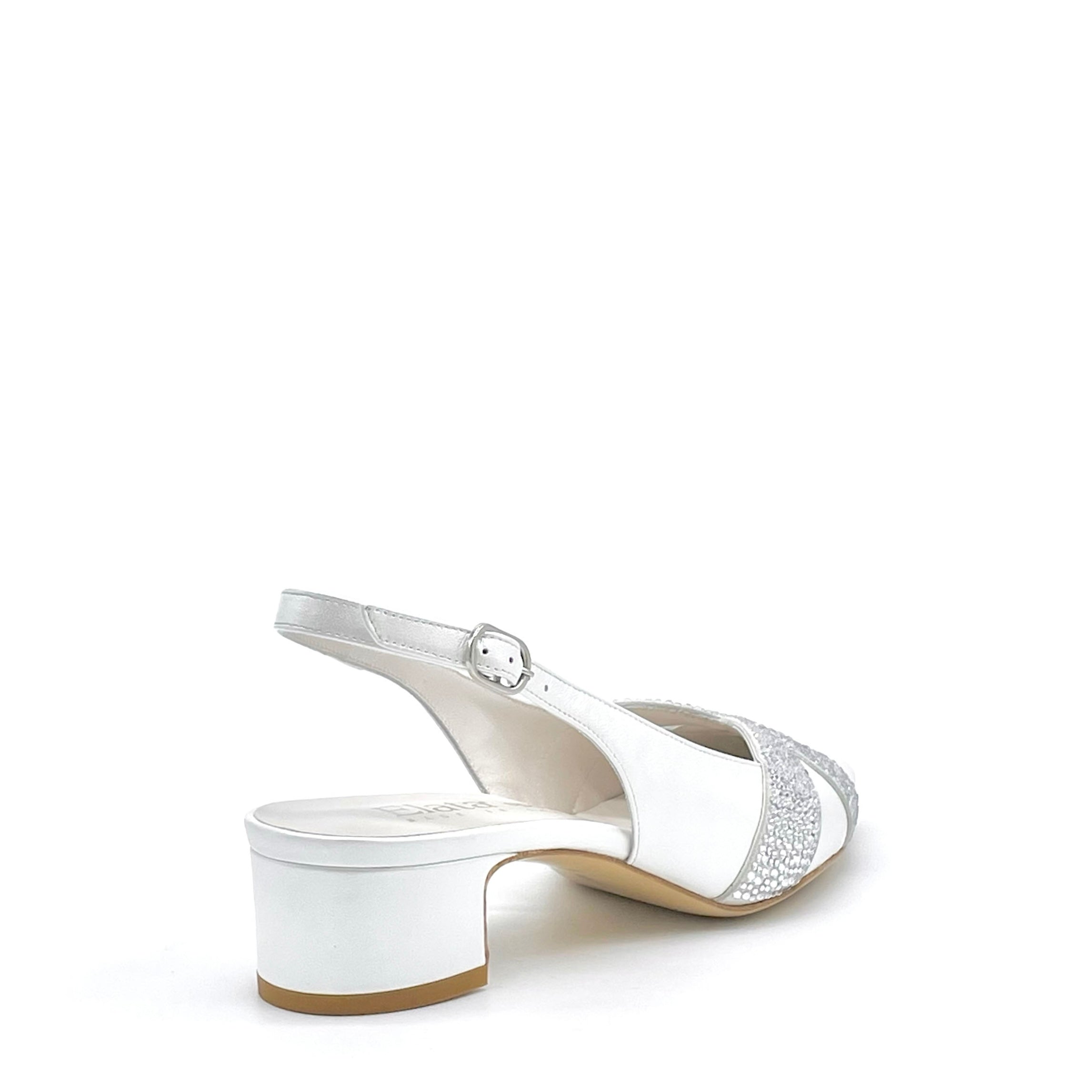 ELATA S2539 slingback cuir blanc strass talon 3,5 cm