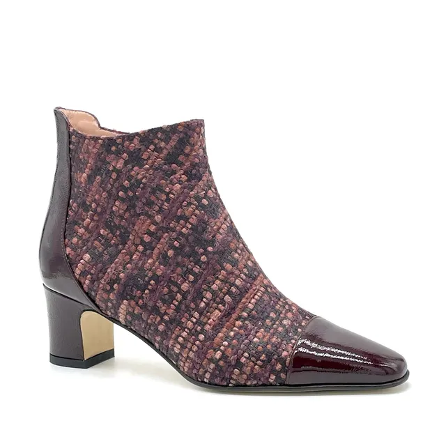 Elata 54540 bottines tweed prune vernis talon 5,5 cm