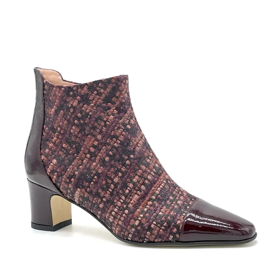 Elata 54540 bottines tweed prune vernis talon 5,5 cm