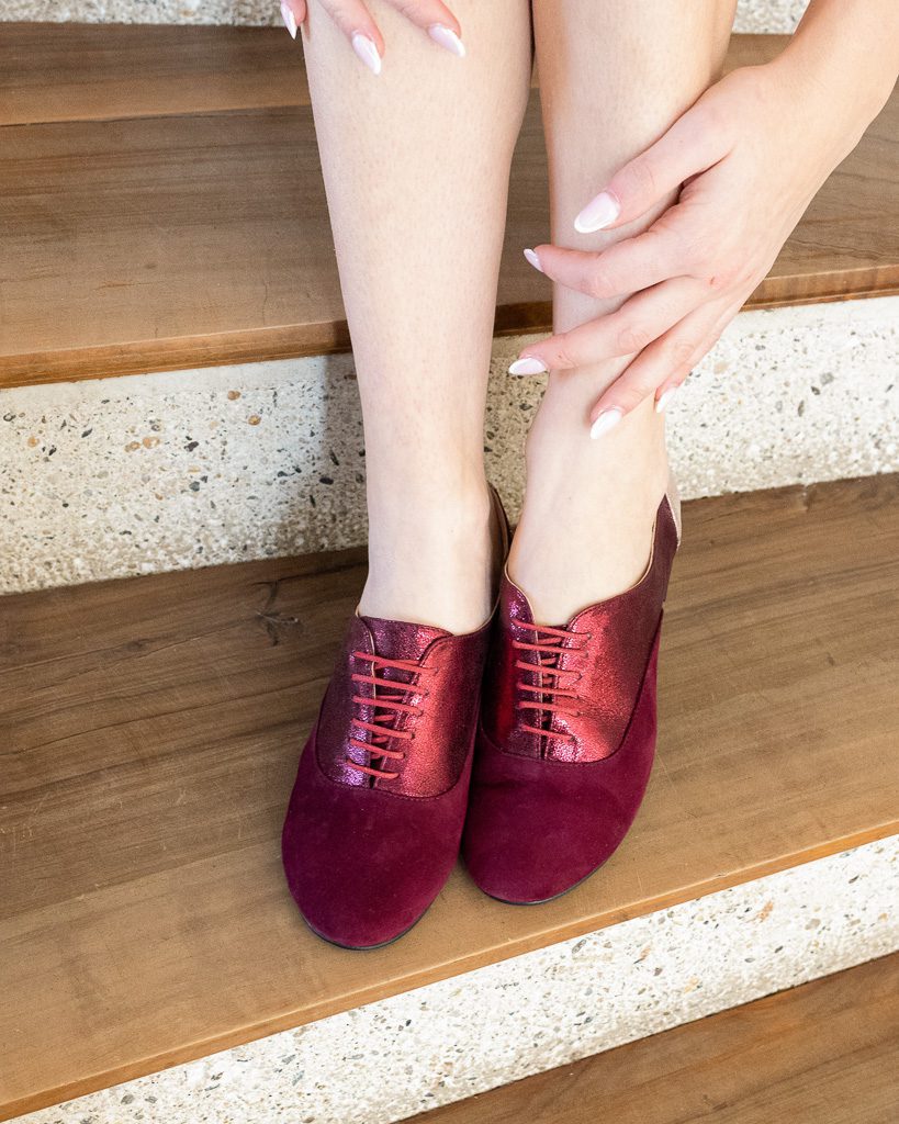 Dessine Moi Un Soulier richelieu plat velours grenat bronze