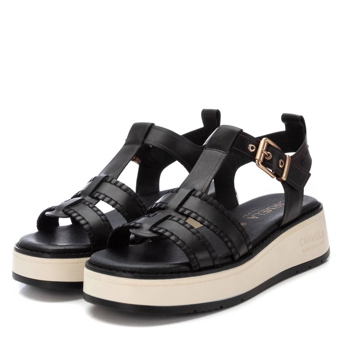 Carmela 16224605 sandales cuir noir plates
