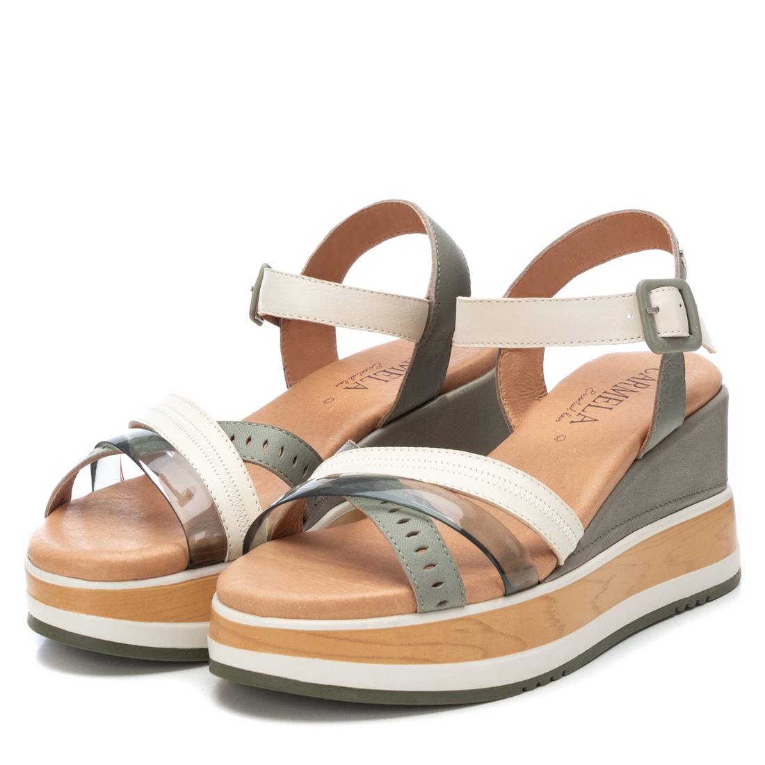 Carmela 16057404 sandale cuir verte compensée 8 cm