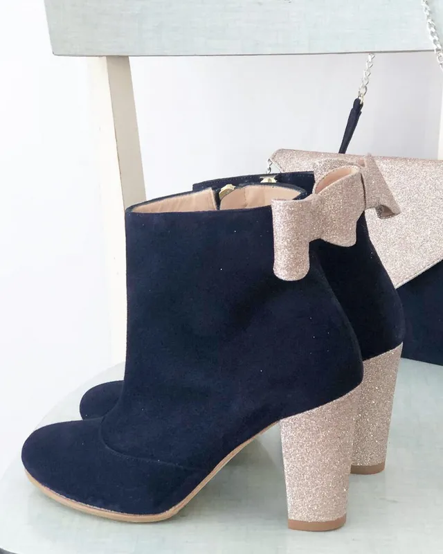 Dessine Moi Un Soulier bottines talons velours marine paillette or