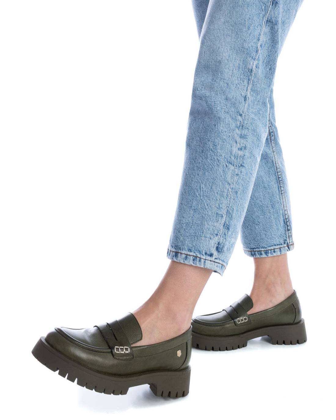 Carmela 16099106 mocassin cuir vert semelle crantée