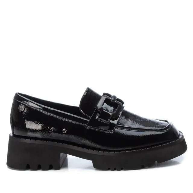 Carmela 16112401 mocassin femme noir cuir verni plat