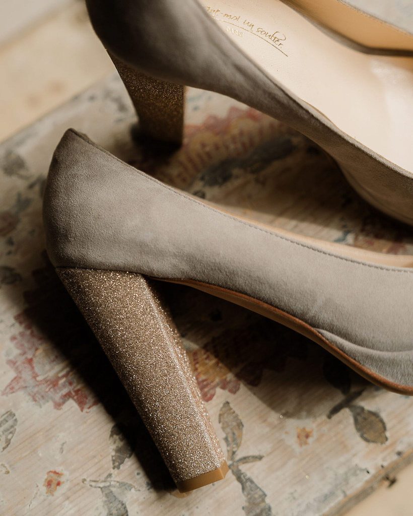 Dessine Moi Un Soulier escarpin ouvert velours gris 41,5 doré