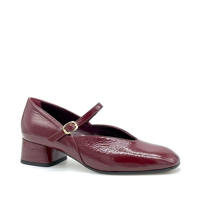 ELATA 55528 Mary Jane vernie bordeaux cuir véritable
