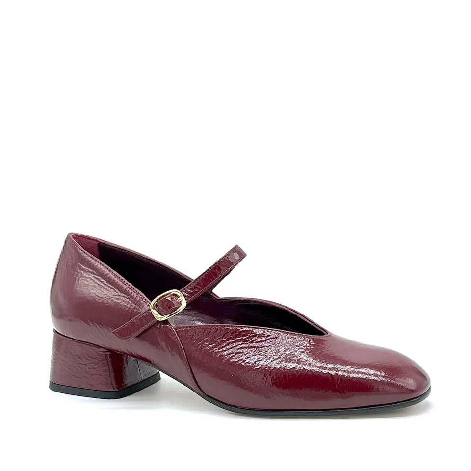 ELATA 55528 Mary Jane vernie bordeaux cuir véritable
