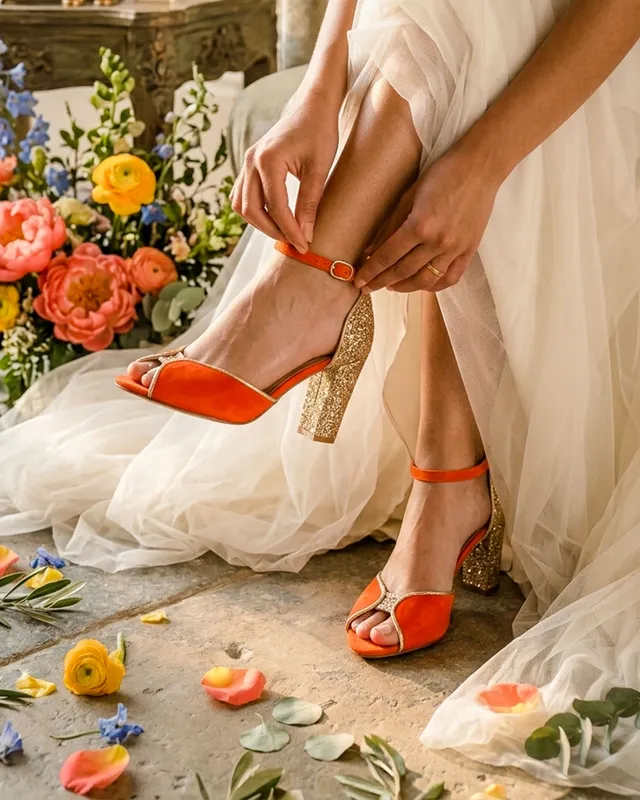 Dessine Moi Un Soulier Charlotte sandale velours orange fluo
