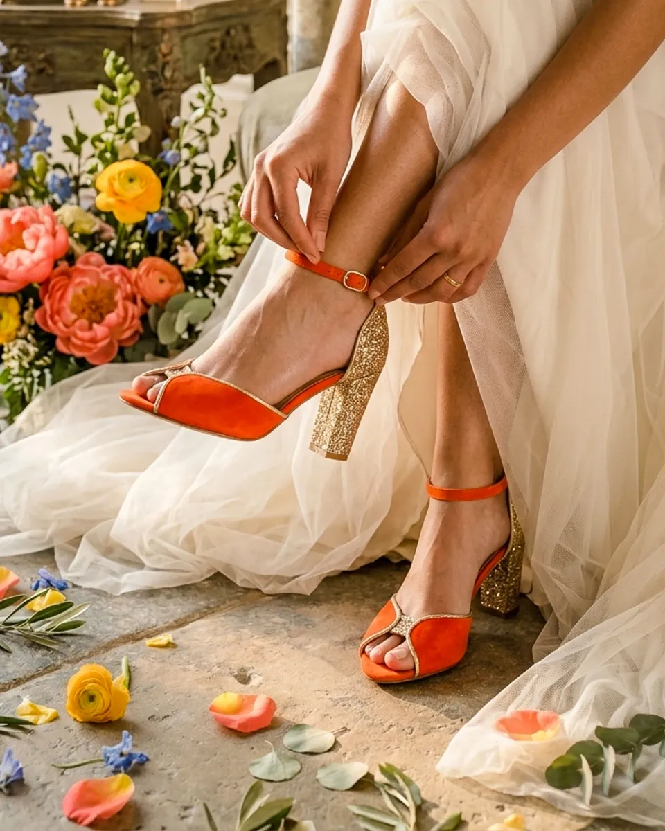 Dessine Moi Un Soulier Charlotte sandale velours orange fluo