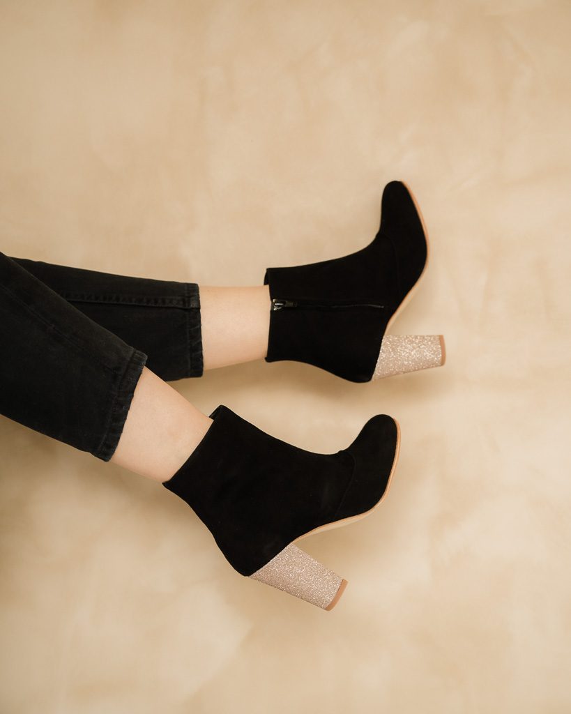 Dessine Moi Un Soulier bottine velours noir paillettes or talon petit