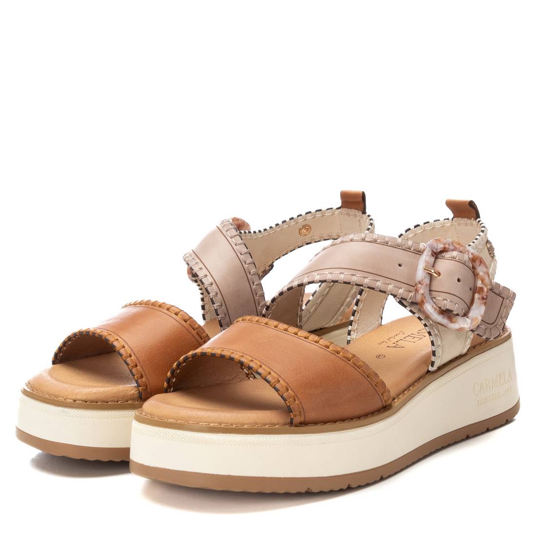 Carmela 16224701 sandale femme camel cuir compensée