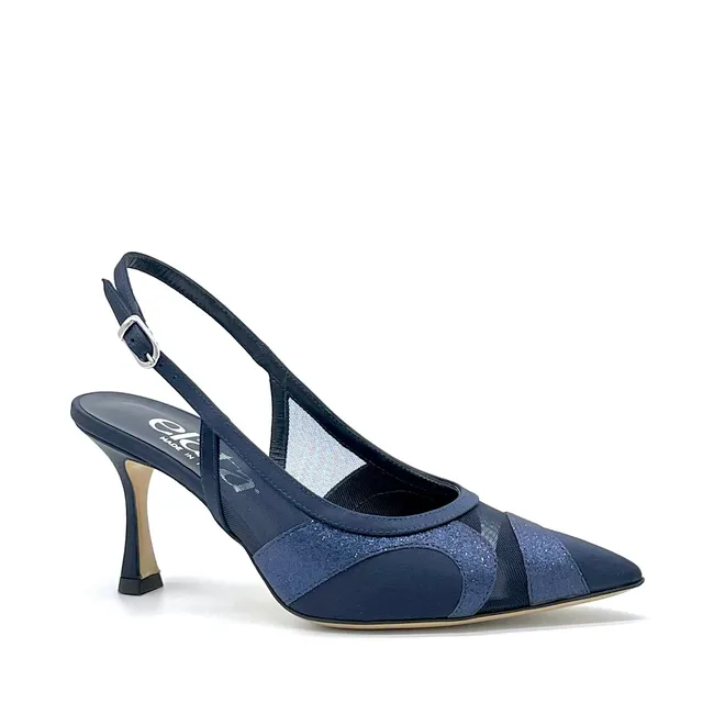 Elata 16146 slingback satin bleu glitter talon 7,5 cm