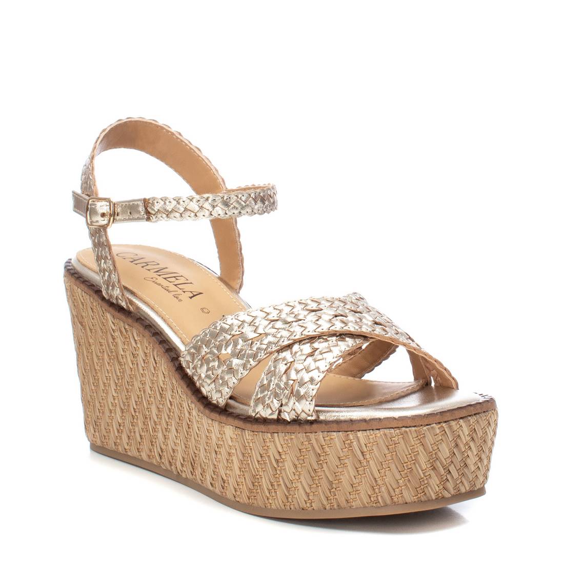 Carmela 16148401 sandales cuir doré compensées 9 cm